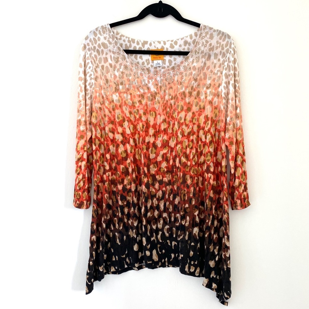 Ruby Rd. Orange Gradient Leopard Print Tunic Embe… - image 1